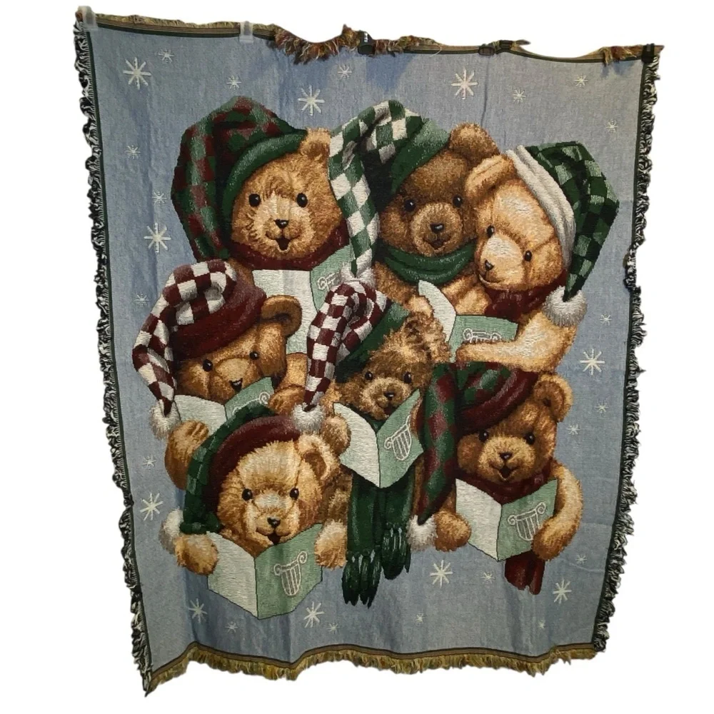 Vintage Bear Choir Holiday Christmas Woven Tapestry Throw Blanket 55